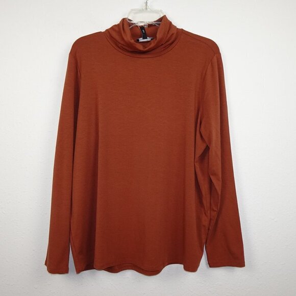 Eileen Fisher Turtleneck Top Women's Plus Size 1X Brown Spice Scrunch Neck - Picture 1 of 8